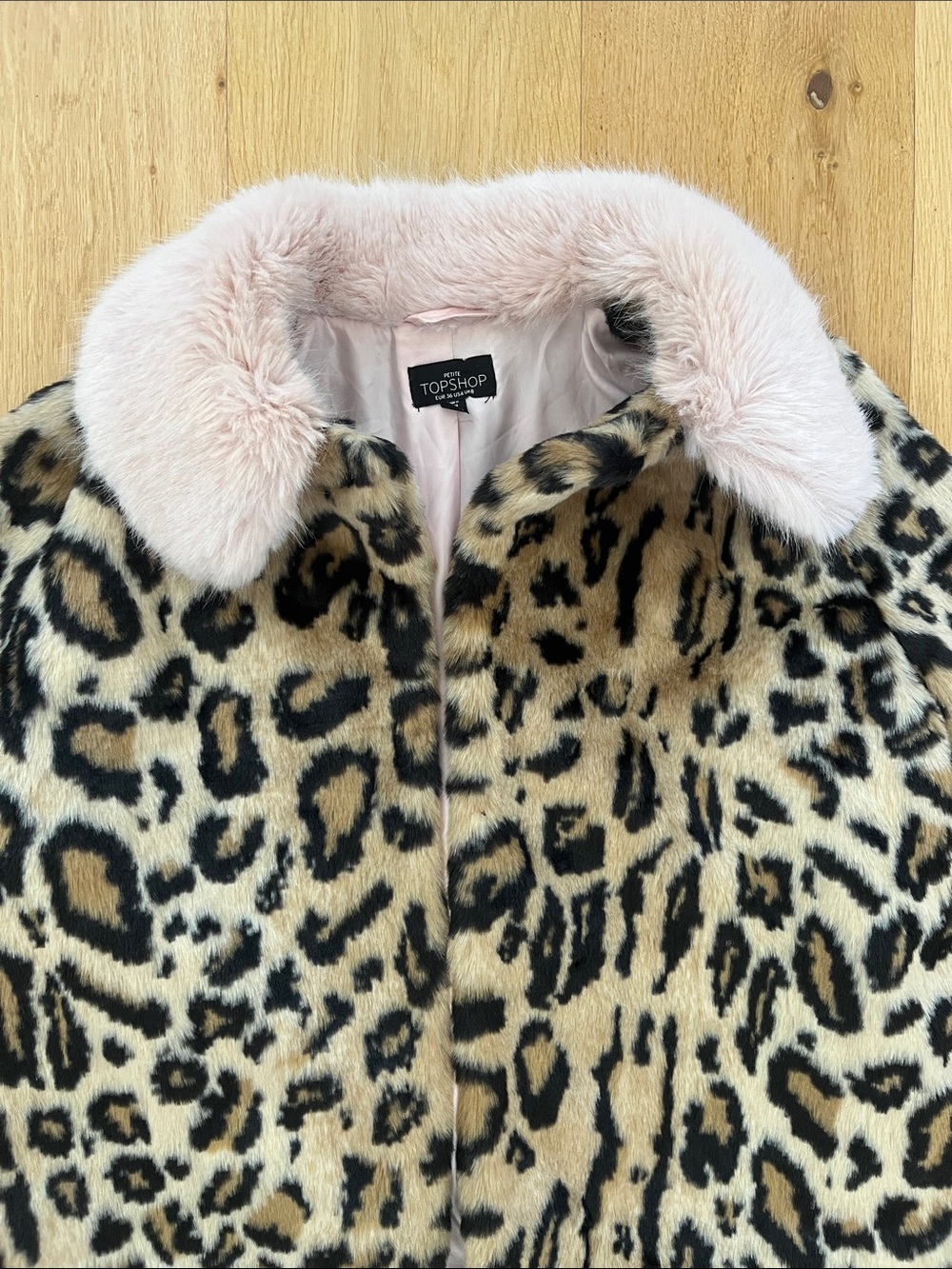 Topshop Leopard Cheetah Coat with Pink Fur Collar